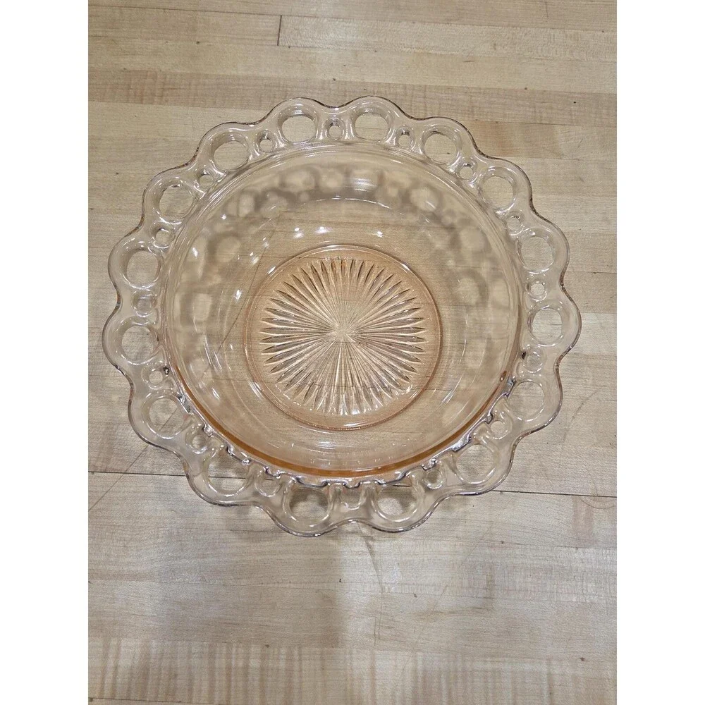 Vintage Anchor Hocking Old Colony Pink Depression Glass Lace Edge Bowl 9.5